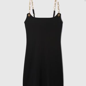 Black Mini Dress with Gold Chain Straps